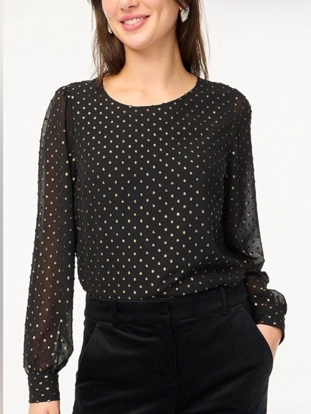 J. Crew Gold shimmer Dot blouse- never worn . Retail 89.99